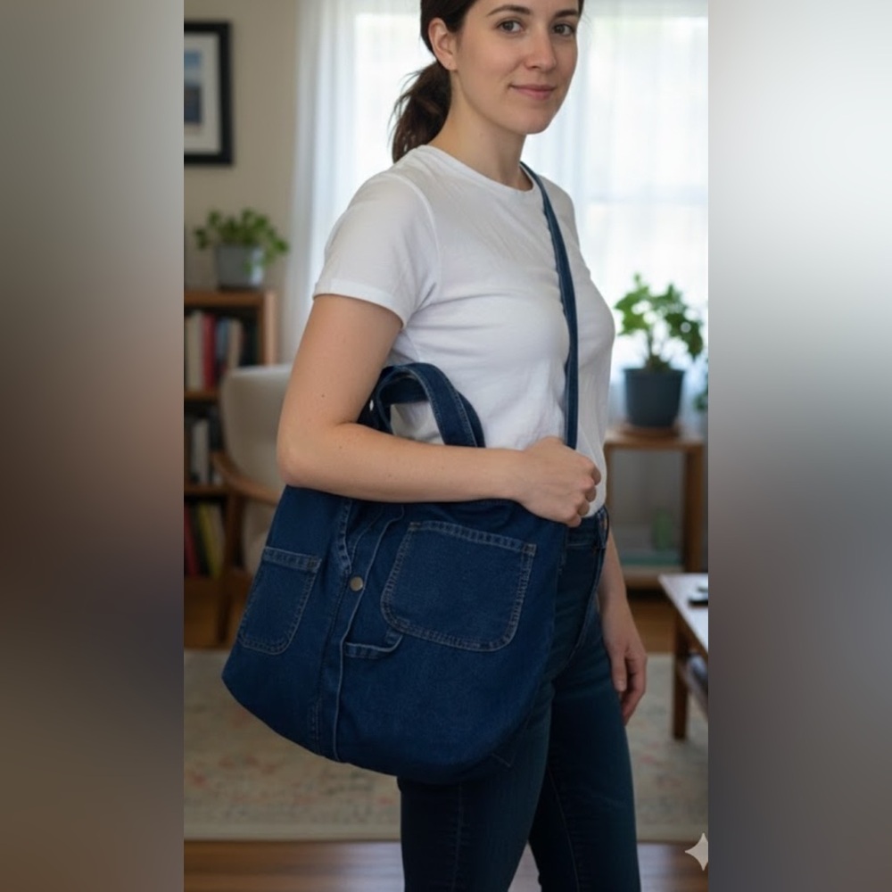 Vintage Denim Slouch Shoulder bag Zip
Closure Adjustable Strap